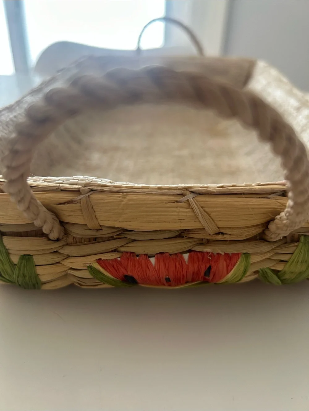 Vintage hand Woven Fruit Accent Serving Tray casserole carrier in Natural Beige